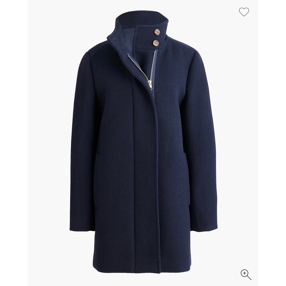 J. Crew Women's Long Sleeve City Coat with Button Neck Navy Blue Size 16 NWT - Picture 4 of 12